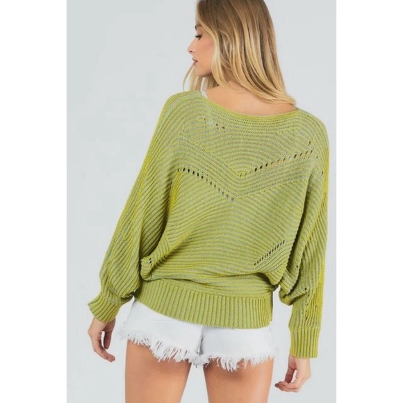 Lime & Dusty Blue Dolman Sleeve Sweater - Picture 4 of 9